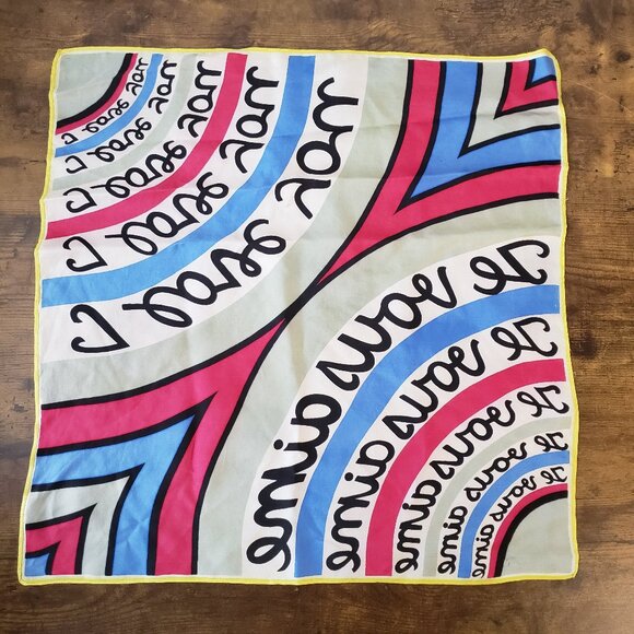 I Love You/Je Vous Aime Vintage French Silk Scarf Pink Blue White Yellow - Picture 2 of 9